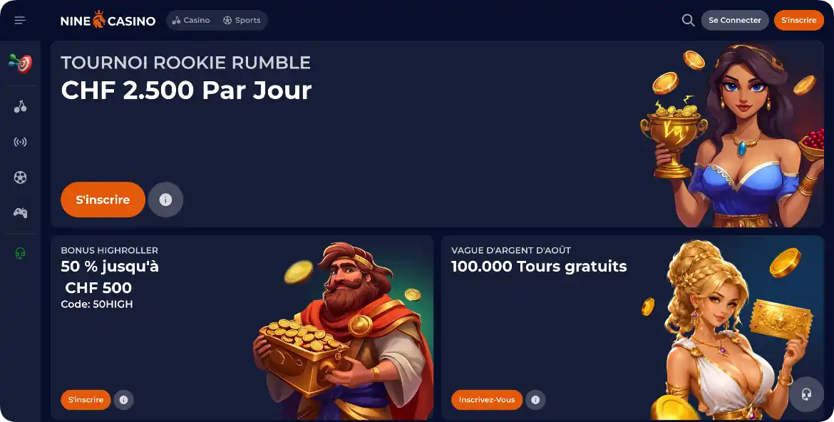 Nine Casino tours gratuits bonus page promotions