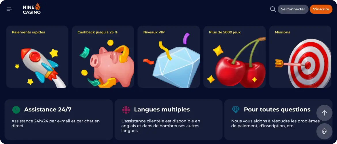 Nine Casino EN ligne catalogue machines à sous et jeux disponibles