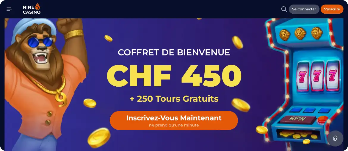 Nine Casino bonus de bienvenue CHF 450 offre en ligne